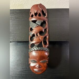 Vintage Hand Carved Mask Safari African Animals Wall Hanging 14”